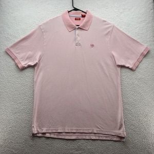 Izod Polo‎ Shirt Mens XL X-Large Pink White Striped Mesh Golf Preppy Comfort Dad